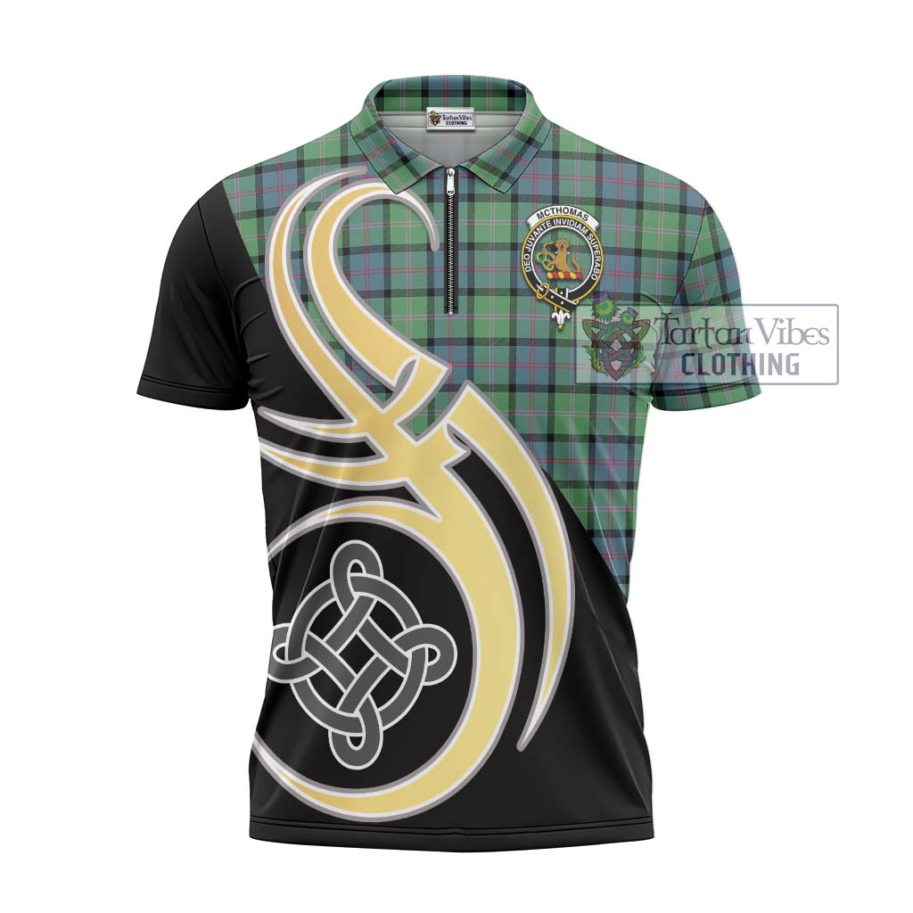 Tartan Vibes Clothing McThomas Ancient Tartan Zipper Polo Shirt with Family Crest and Celtic Symbol Style