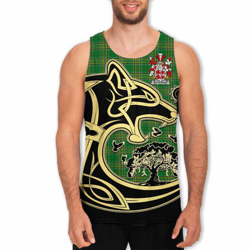 McTiernan Irish Tartan Men's Tank Top with Coat of Arms Celtic Wolf Style