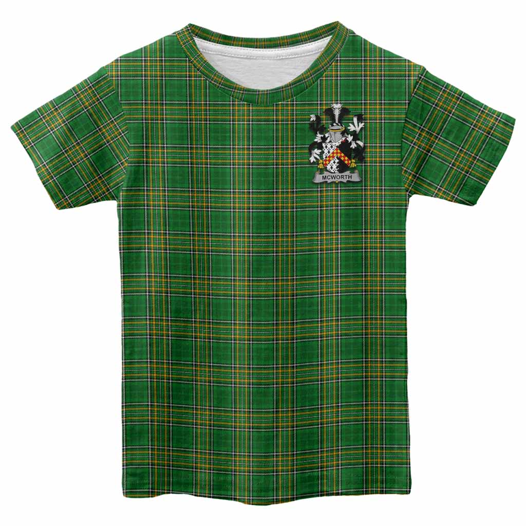 McWorth Irish Clan Tartan Kid T-Shirt with Coat of Arms Youth XL Size14 - Tartan Vibes Clothing