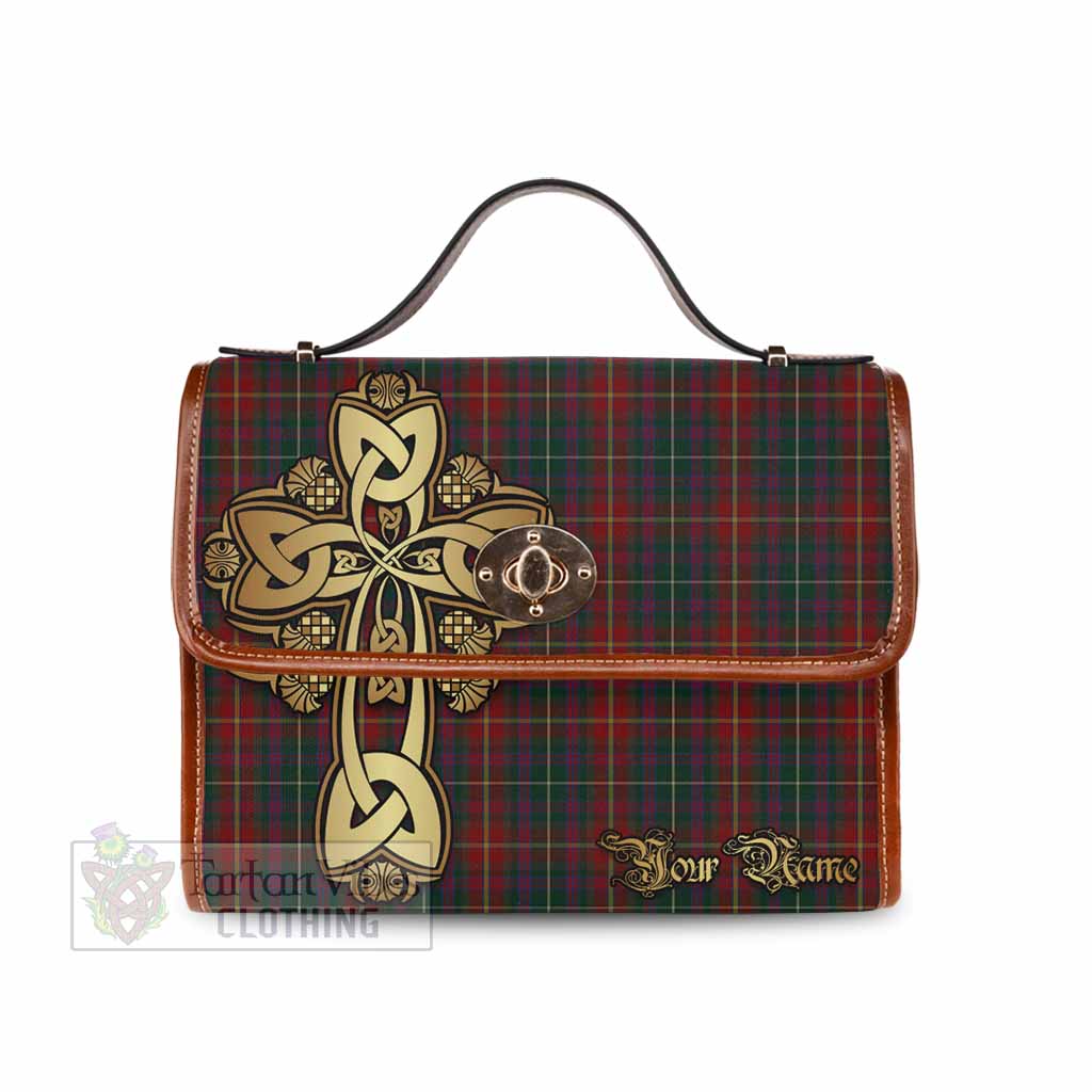 Tartan Vibes Clothing Meath County Ireland Tartan Waterproof Canvas Bag Golden Thistle Celtic Cross Style