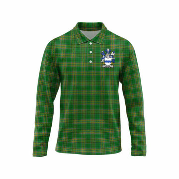 Meighe Irish Clan Tartan Long Sleeve Polo Shirt with Coat of Arms