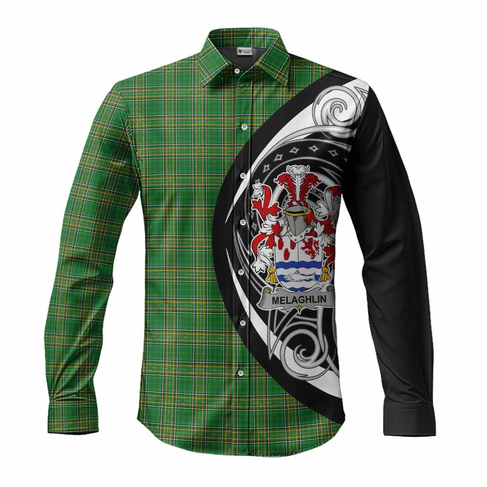 Melaghlin Irish Clan Long Sleeve Button Shirt Celtic Circle Style Men's Shirt S - Tartan Vibes Clothing