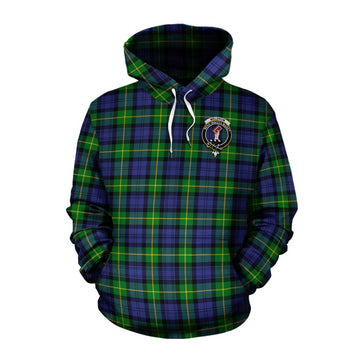 Meldrum Tartan Cotton Hoodie with Family Crest and Bearded Skull Holding Bottles of Whiskey Pullover Hoodie XS - Tartan Vibes Clothing