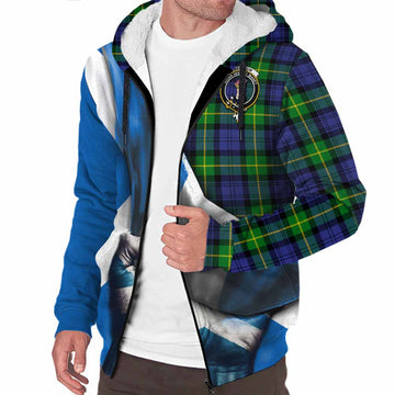 Meldrum Tartan Sherpa Hoodie with Family Crest Scotland Patriotic Style