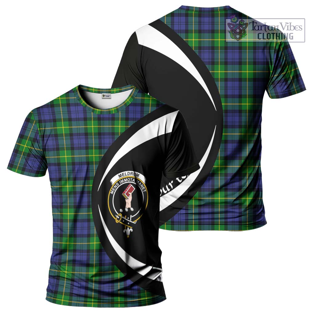 Tartan Vibes Clothing Meldrum Tartan T-Shirt with Family Crest Circle Style