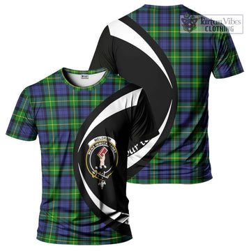 Meldrum Tartan T-Shirt with Family Crest Circle Style