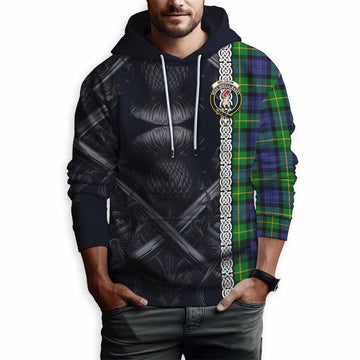 Meldrum Tartan Hoodie with Family Crest Cross Sword Thistle Celtic Vibes