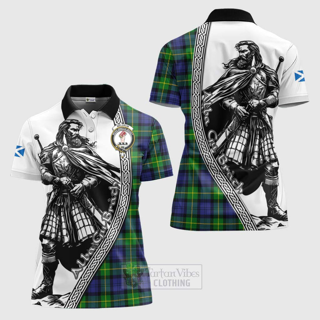 Tartan Vibes Clothing Meldrum Tartan Clan Crest Women's Polo Shirt with Highlander Warrior Celtic Style