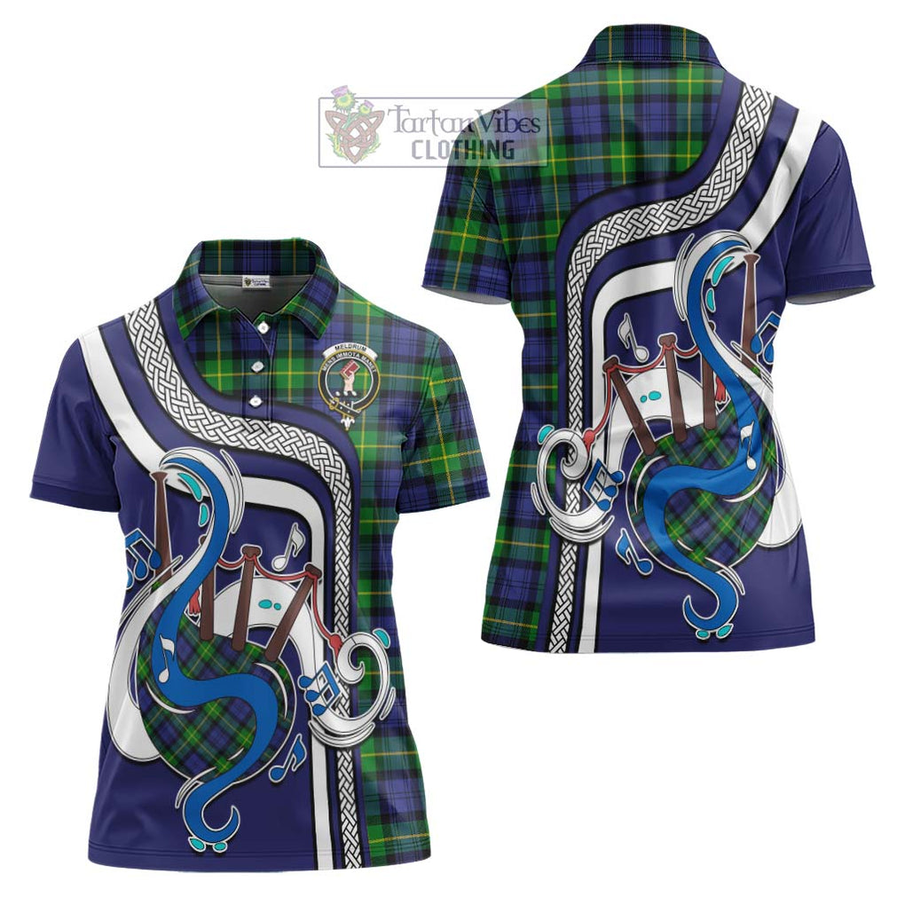 Meldrum Tartan Women's Polo Shirt with Epic Bagpipe Style Women - Tartanvibesclothing Shop