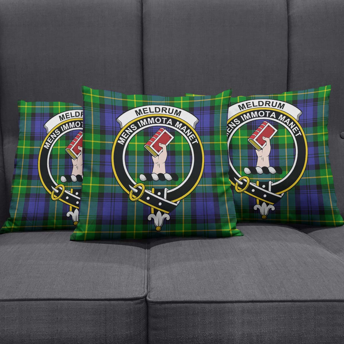 Meldrum Tartan Pillow Cover with Family Crest Square Pillow Cover - Tartanvibesclothing