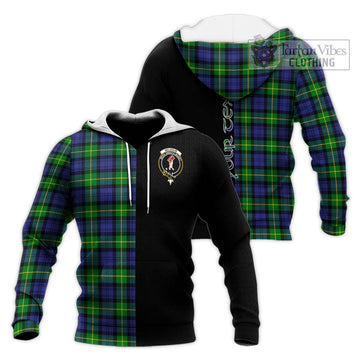 Meldrum Tartan Knitted Hoodie with Family Crest and Half Of Me Style