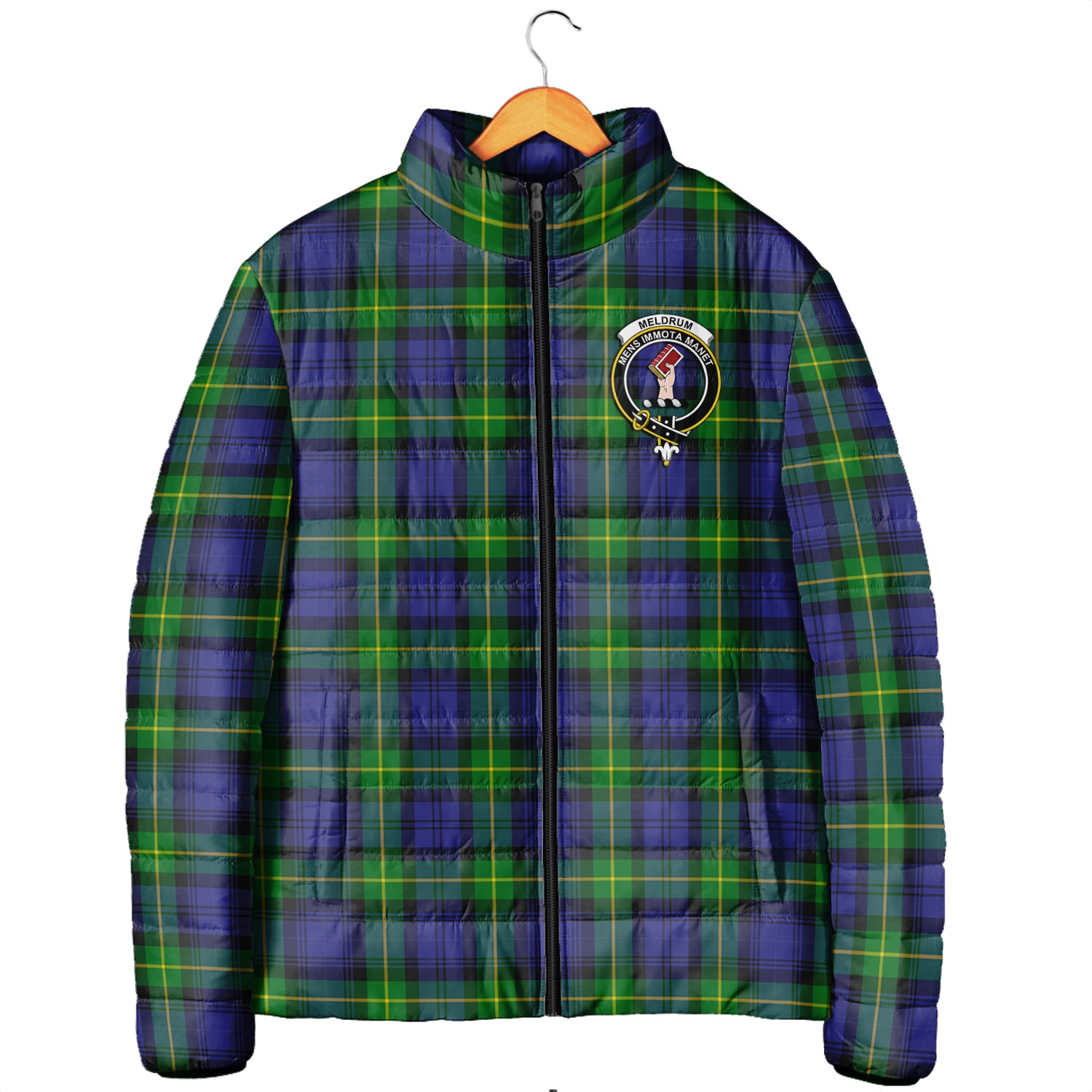 Meldrum Tartan Padded Jacket with Family Crest - Tartanvibesclothing