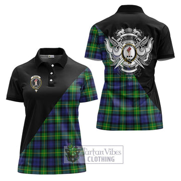 Meldrum Tartan Women's Polo Shirt with Family Crest and Military Logo Style