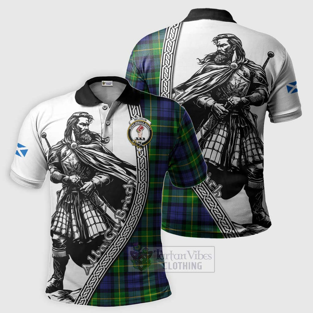 Tartan Vibes Clothing Meldrum Tartan Clan Crest Polo Shirt with Highlander Warrior Celtic Style