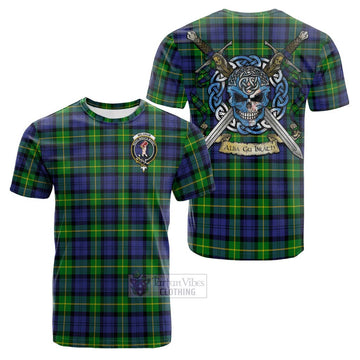 Meldrum Tartan Cotton T-shirt with Family Crest Celtic Skull Style Kid's Shirt - Tartan Vibes Clothing