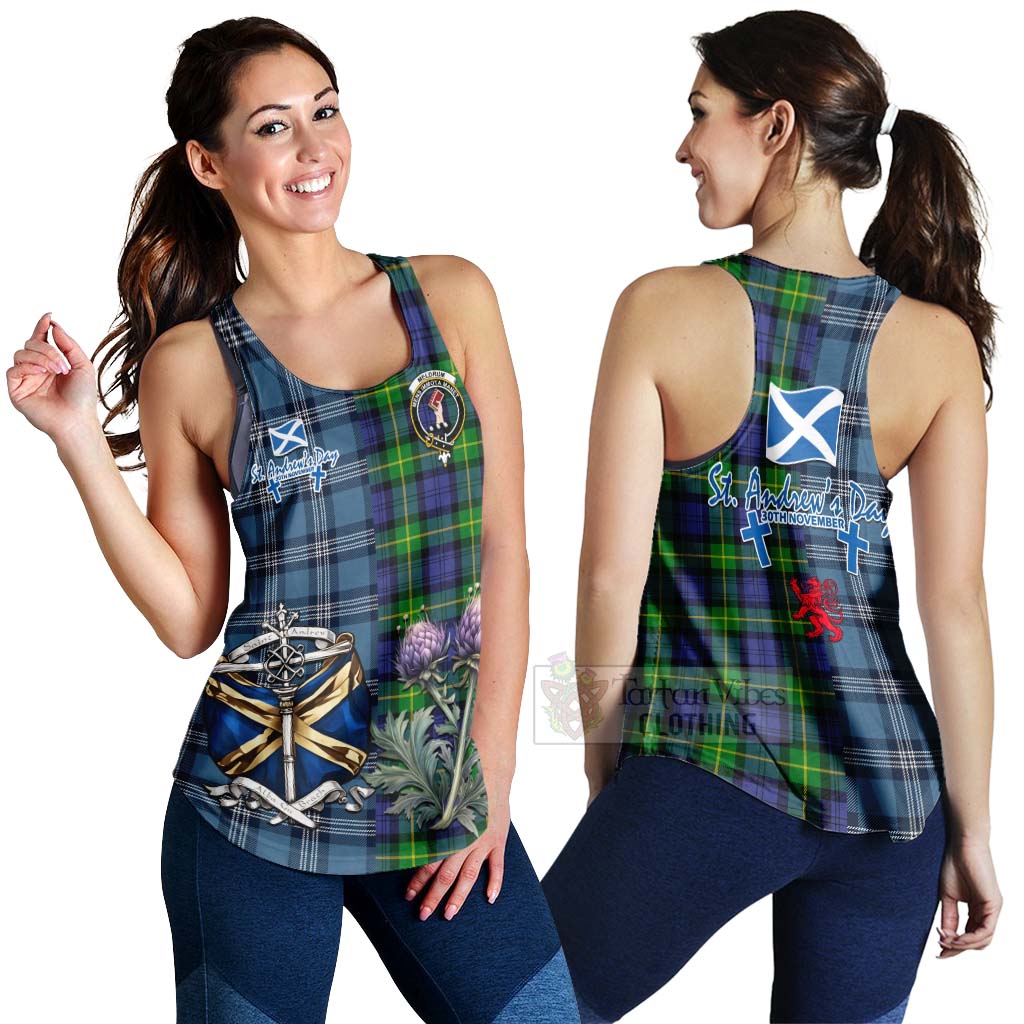 Tartan Vibes Clothing Meldrum Tartan Women's Racerback Tanks Happy St. Andrew's Day Half Tartan Style