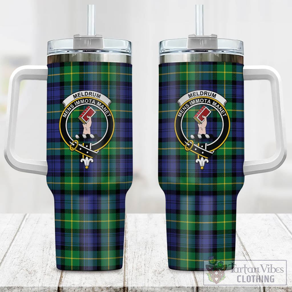 Tartan Vibes Clothing Meldrum Tartan and Family Crest Tumbler with Handle