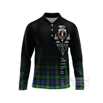 Meldrum Tartan Long Sleeve Polo Shirt Featuring Alba Gu Brath Family Crest Celtic Inspired Unisex - Tartan Vibes Clothing