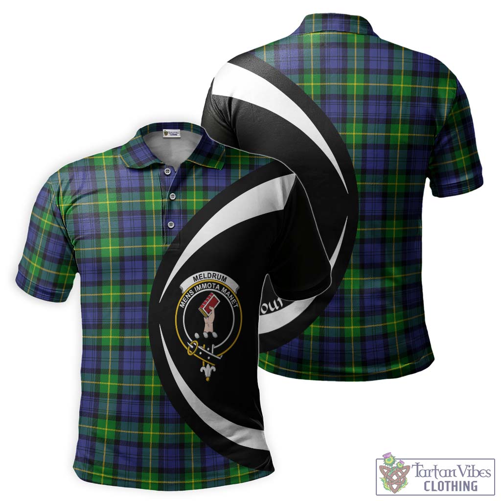 Tartan Vibes Clothing Meldrum Tartan Men's Polo Shirt with Family Crest Circle Style