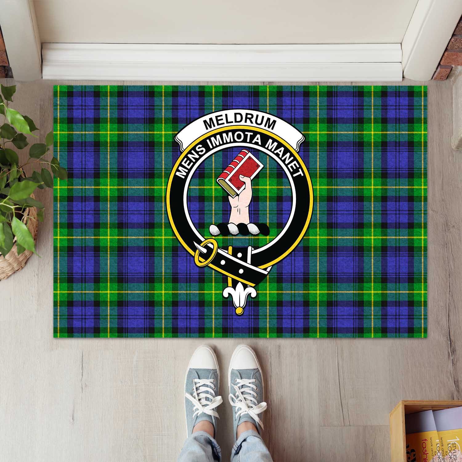 Meldrum Tartan Door Mat with Family Crest - Tartanvibesclothing