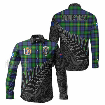 Meldrum Crest Tartan Long Sleeve Button Shirt with New Zealand Silver Fern Half Style