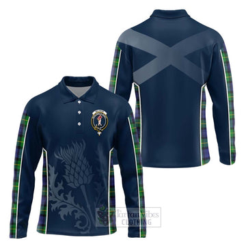 Meldrum Tartan Long Sleeve Polo Shirt with Family Crest and Scottish Thistle Vibes Sport Style Unisex - Tartan Vibes Clothing