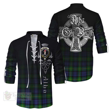 Meldrum Tartan Ghillie Kilt Shirt Featuring Alba Gu Brath Family Crest Celtic Inspired Men - Tartan Vibes Clothing