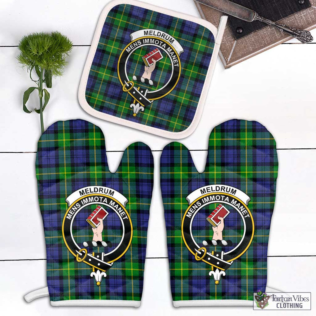 Meldrum Tartan Combo Oven Mitt & Pot-Holder with Family Crest White - Tartan Vibes Clothing