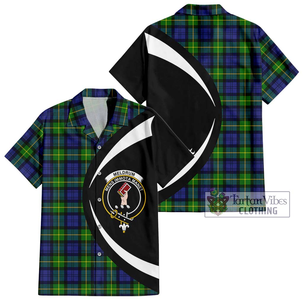 Tartan Vibes Clothing Meldrum Tartan Short Sleeve Button Up with Family Crest Circle Style