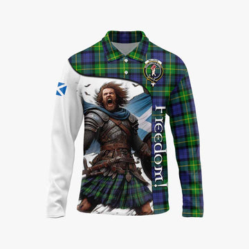 Meldrum Crest Tartan Long Sleeve Polo Shirt Inspired by the Freedom of Scottish Warrior