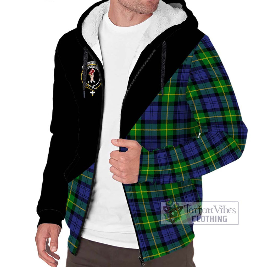 Meldrum Tartan Sherpa Hoodie with Family Crest and Military Logo Style Unisex S - Tartanvibesclothing Shop