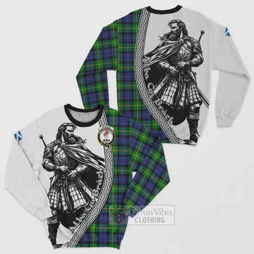 Meldrum Tartan Clan Crest Sweatshirt with Highlander Warrior Celtic Style