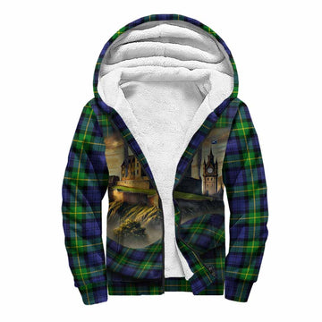 Meldrum Tartan Family Crest Sherpa Hoodie with Scottish Ancient Castle Style