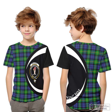 Meldrum Tartan Kid T-Shirt with Family Crest Circle Style