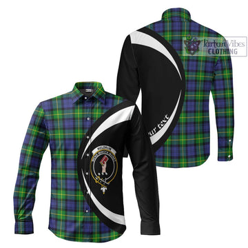 Meldrum Tartan Long Sleeve Button Up with Family Crest Circle Style