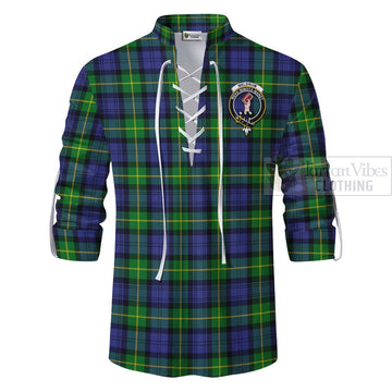 Meldrum Tartan Ghillie Kilt Shirt with Family Crest Celtic Skull Style - Tartan Vibes Clothing