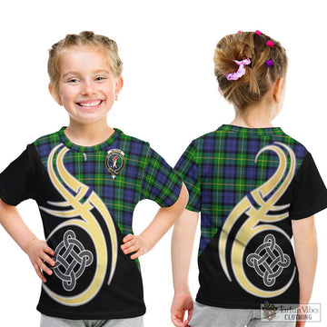 Meldrum Tartan Kid T-Shirt with Family Crest and Celtic Symbol Style