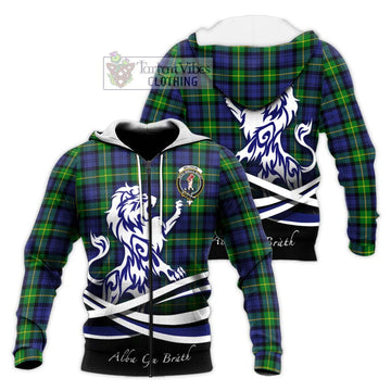 Meldrum Tartan Knitted Hoodie with Alba Gu Brath Regal Lion Emblem