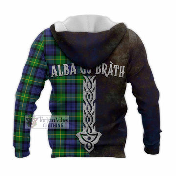 Meldrum Tartan Family Crest Knitted Hoodie Alba Gu Brath Be Brave Lion Ancient Style - Tartan Vibes Clothing