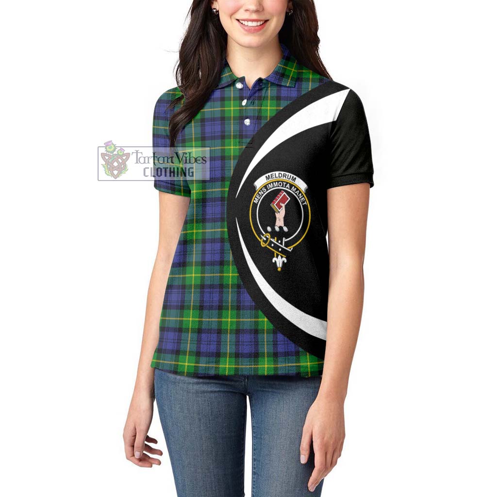 Tartan Vibes Clothing Meldrum Tartan Women's Polo Shirt with Family Crest Circle Style