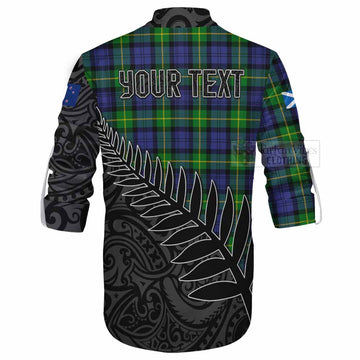 Meldrum Crest Tartan Ghillie Kilt Shirt with New Zealand Silver Fern Half Style - Tartan Vibes Clothing