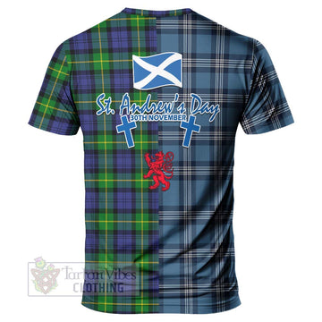 Meldrum Tartan T-Shirt Happy St. Andrew's Day Half Tartan Style - Tartan Vibes Clothing