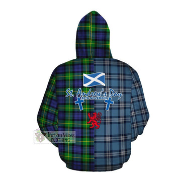 Meldrum Tartan Cotton Hoodie Happy St. Andrew's Day Half Tartan Style Pullover Hoodie - Tartan Vibes Clothing