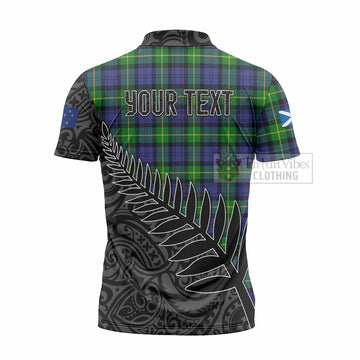 Meldrum Crest Tartan Zipper Polo Shirt with New Zealand Silver Fern Half Style - Tartan Vibes Clothing