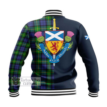 Meldrum Tartan Baseball Jacket Alba with Scottish Lion Royal Arm Half Style - Tartan Vibes Clothing