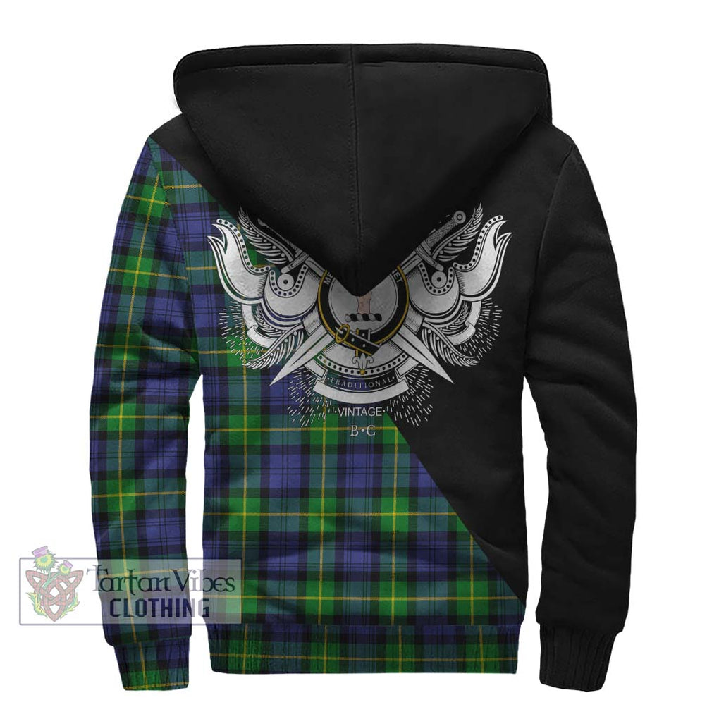 Meldrum Tartan Sherpa Hoodie with Family Crest and Military Logo Style - Tartanvibesclothing Shop