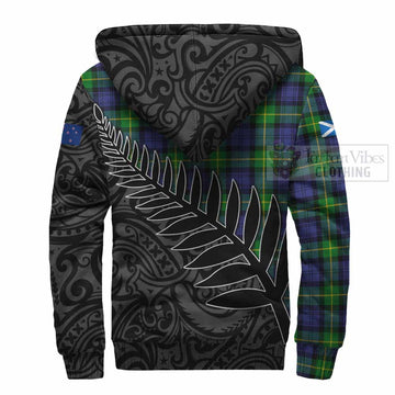 Meldrum Crest Tartan Sherpa Hoodie with New Zealand Silver Fern Half Style