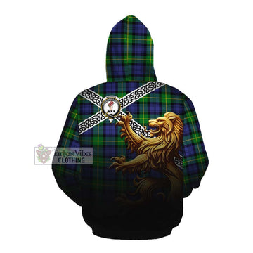 Meldrum Crest Tartan Cotton Hoodie with Golden Lion Emblem Celtic Style Pullover Hoodie - Tartan Vibes Clothing