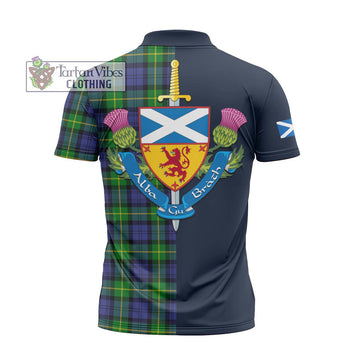 Meldrum Tartan Zipper Polo Shirt Alba with Scottish Lion Royal Arm Half Style - Tartan Vibes Clothing