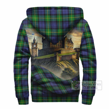 Meldrum Tartan Family Crest Sherpa Hoodie with Scottish Ancient Castle Style